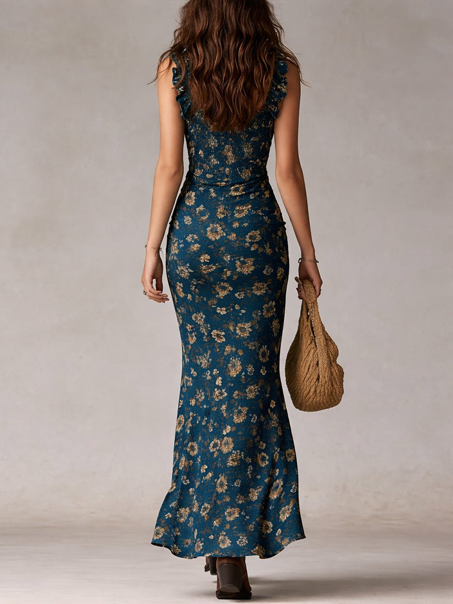 Women's Boho Floral Sleeveless Side-Slit Maxi Dress