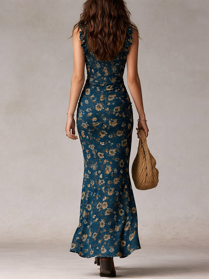 Women's Boho Floral Sleeveless Side-Slit Maxi Dress