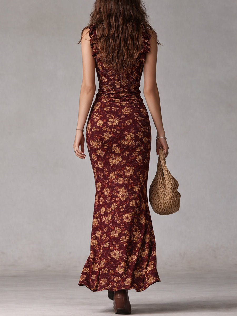 Women's Boho Floral Sleeveless Side-Slit Maxi Dress