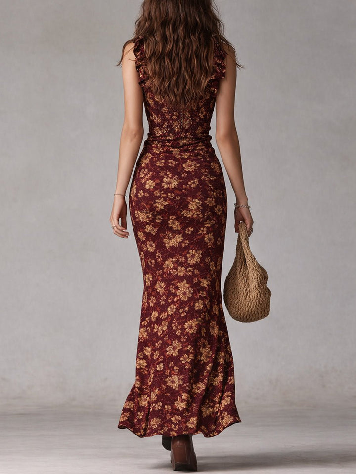 Women's Boho Floral Sleeveless Side-Slit Maxi Dress