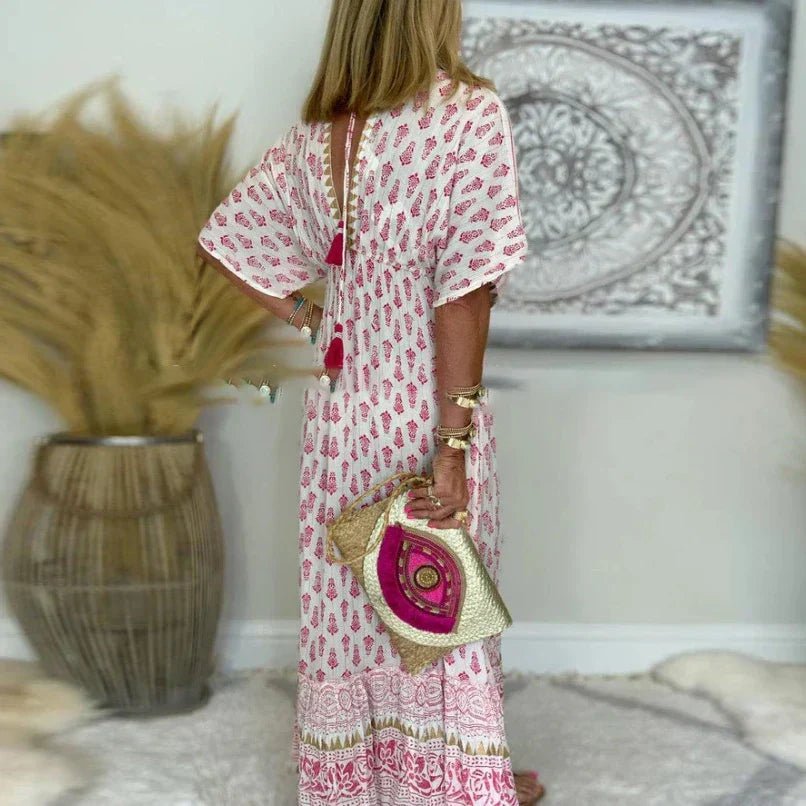 Women's Boho Print Short-Sleeve Maxi Dress