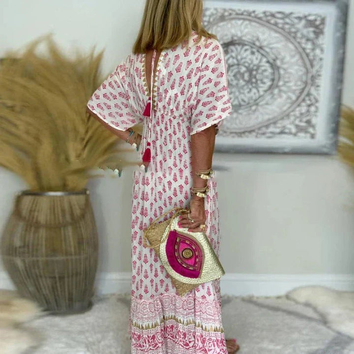 Women's Boho Print Short-Sleeve Maxi Dress