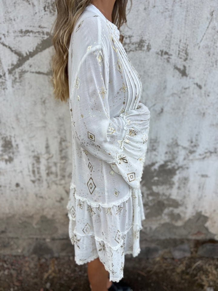 Women's Boho V-Neck Tiered Three-Quarter Sleeve Dress