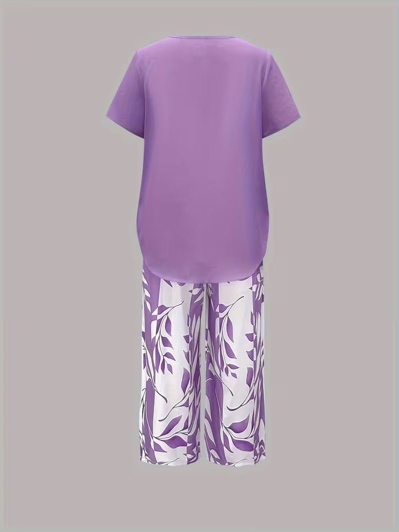 Women's Botanical Print Short-Sleeve Two Piece Set