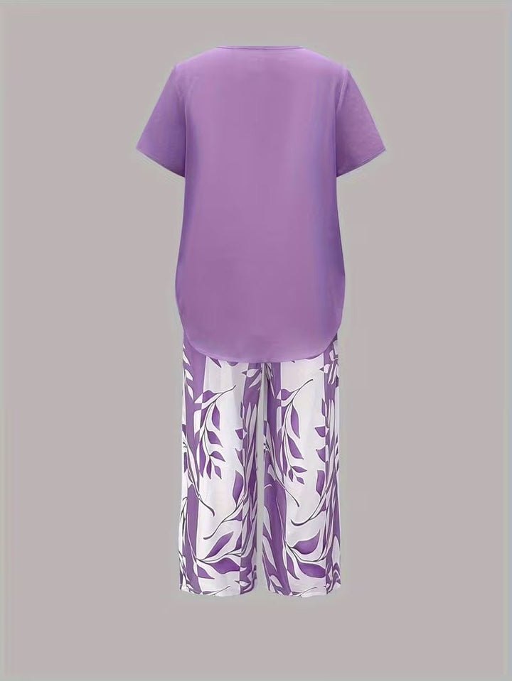 Women's Botanical Print Short-Sleeve Two Piece Set