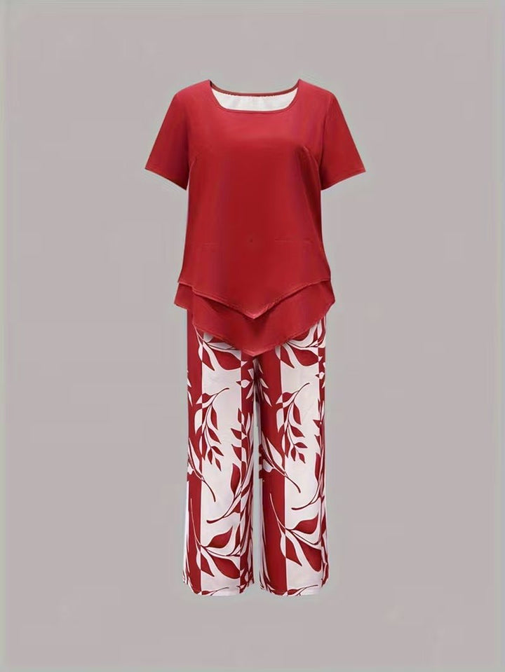Women's Botanical Print Short-Sleeve Two Piece Set