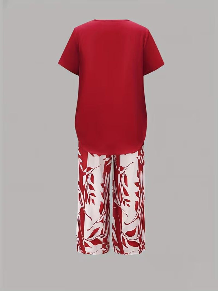 Women's Botanical Print Short-Sleeve Two Piece Set