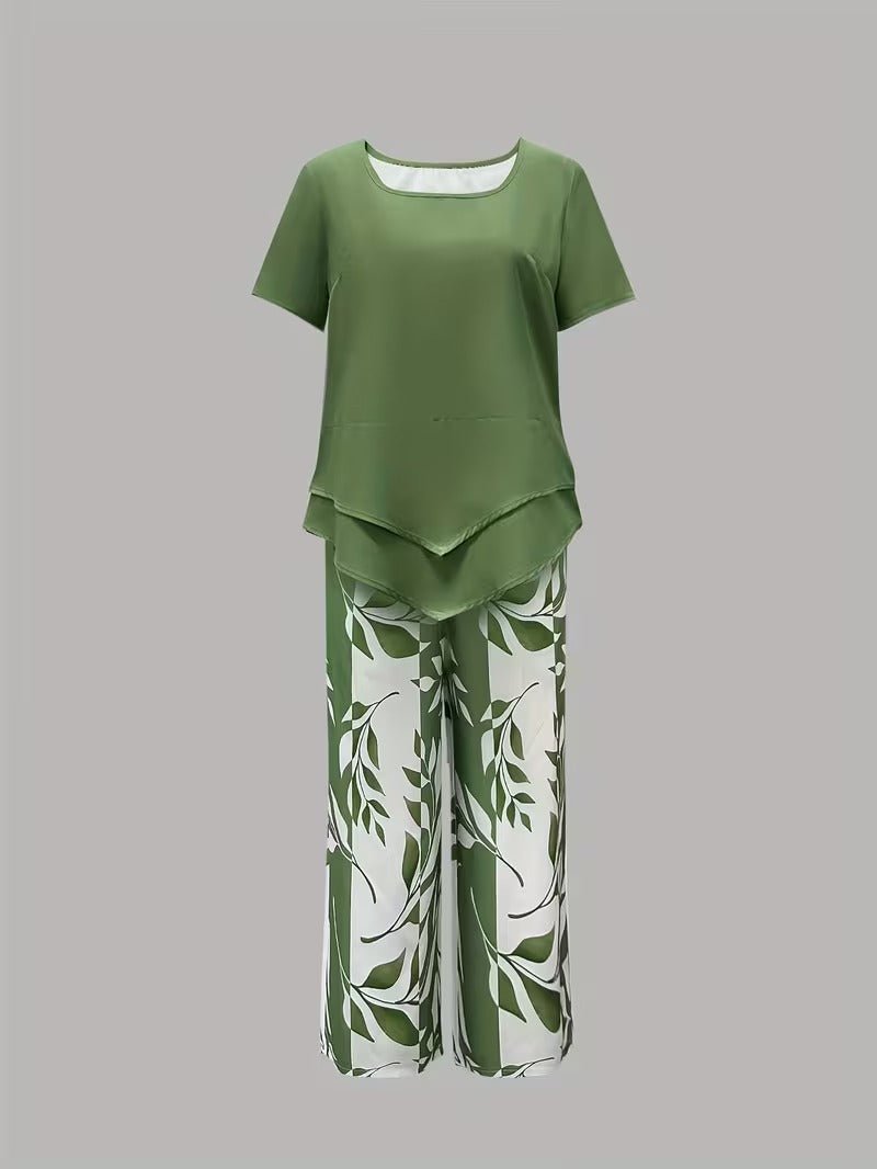 Women's Botanical Print Short-Sleeve Two Piece Set