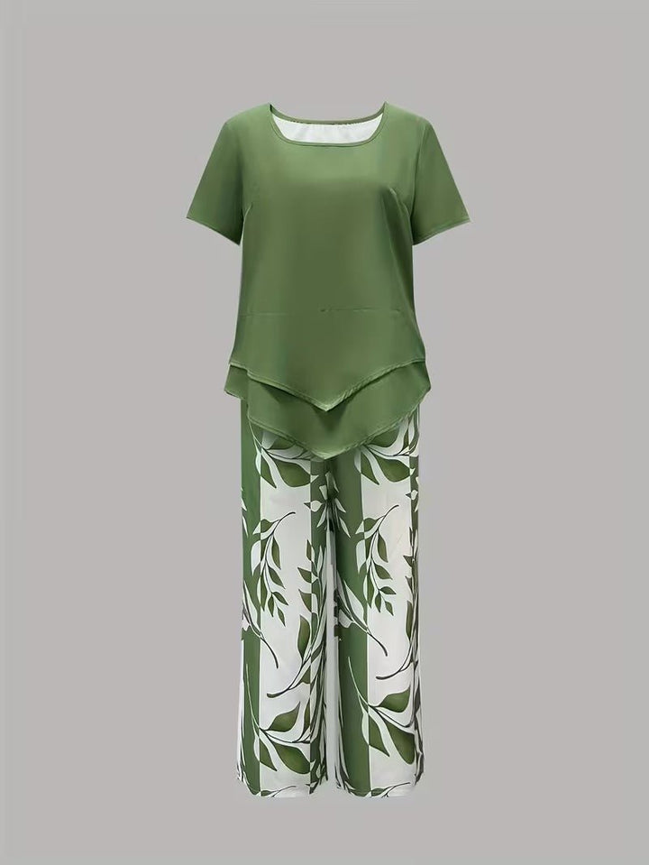 Women's Botanical Print Short-Sleeve Two Piece Set