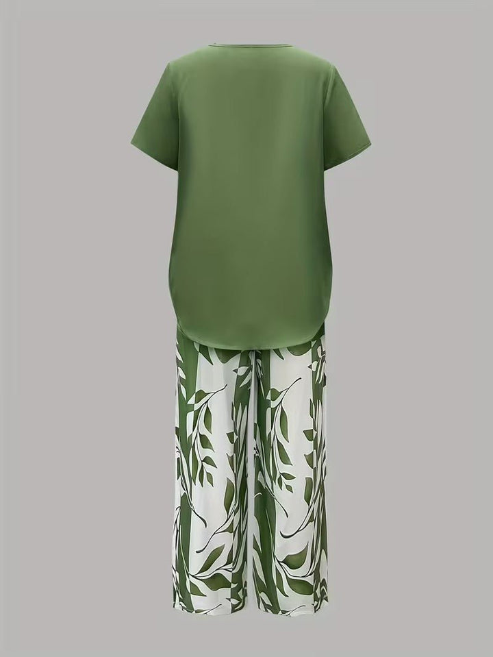 Women's Botanical Print Short-Sleeve Two Piece Set