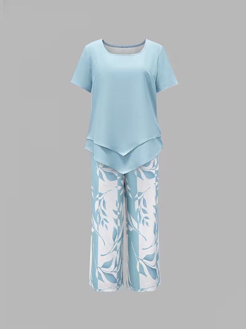 Women's Botanical Print Short-Sleeve Two Piece Set