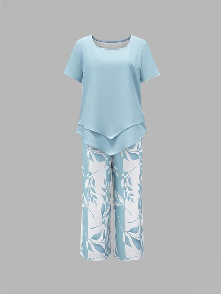 Women's Botanical Print Short-Sleeve Two Piece Set