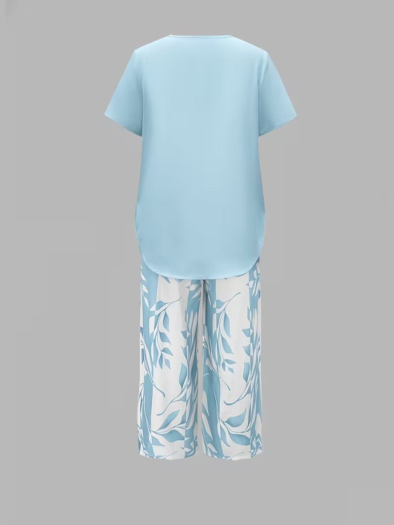 Women's Botanical Print Short-Sleeve Two Piece Set