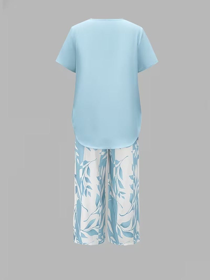 Women's Botanical Print Short-Sleeve Two Piece Set