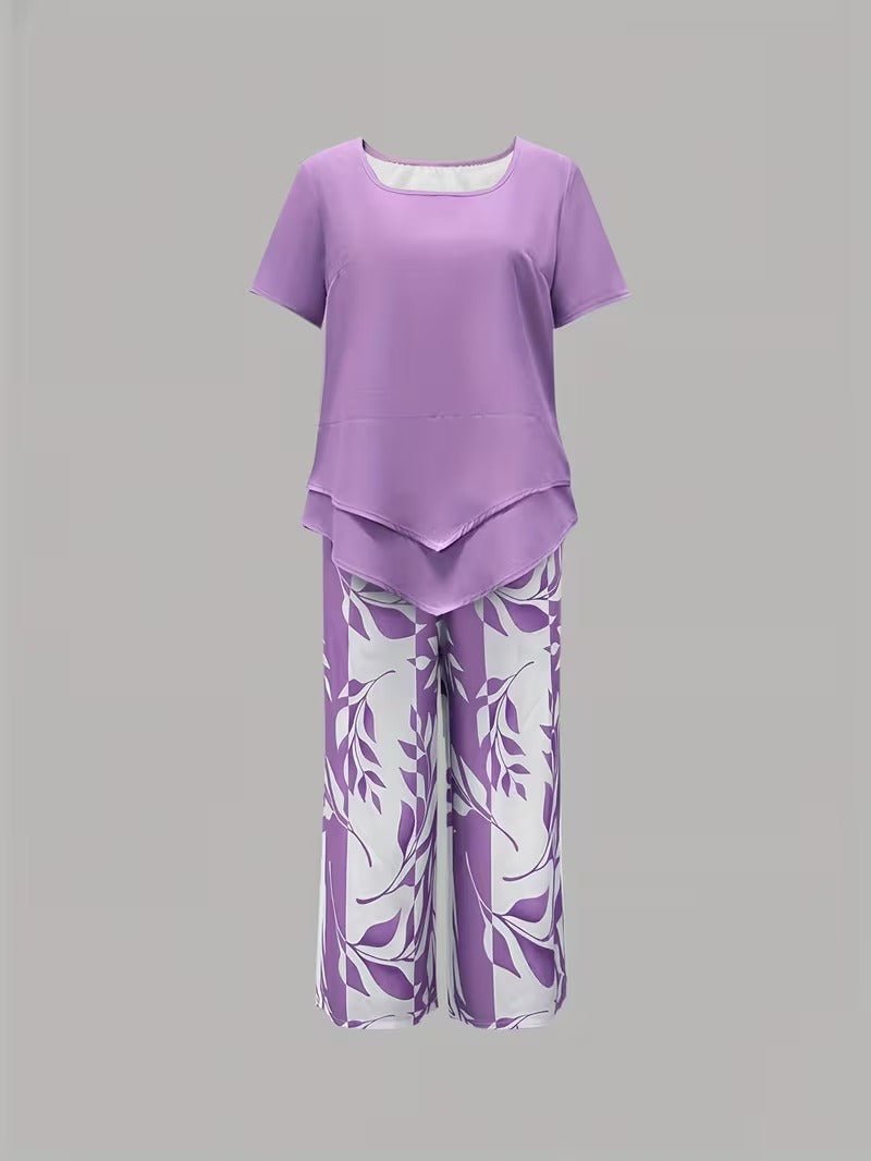Women's Botanical Print Short-Sleeve Two Piece Set