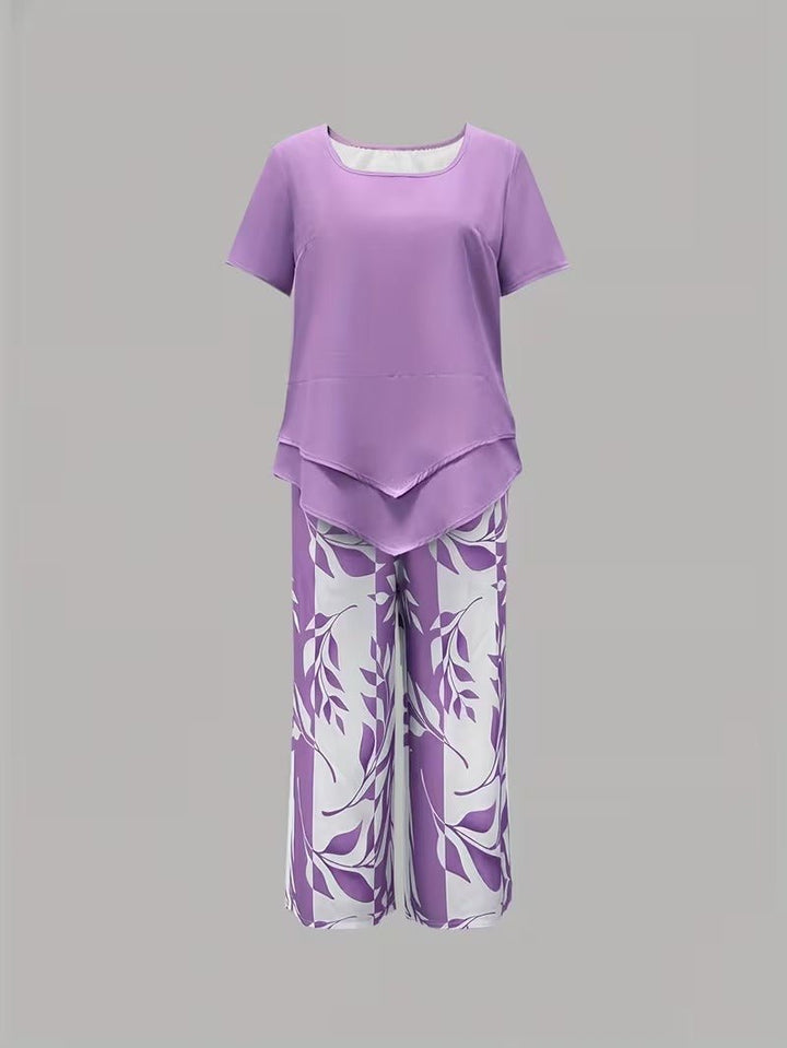 Women's Botanical Print Short-Sleeve Two Piece Set