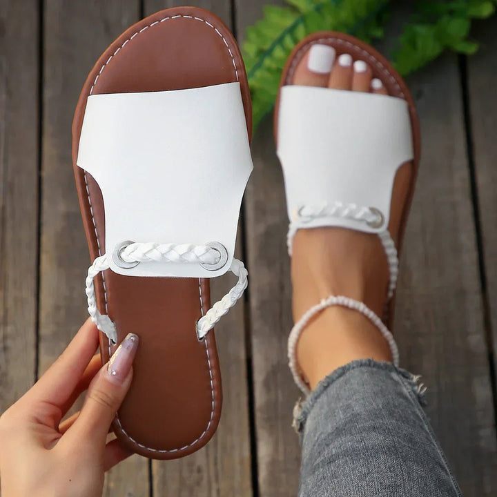 Women's Braided Strap Cushioned Flat Sandals - Ivory Pearl