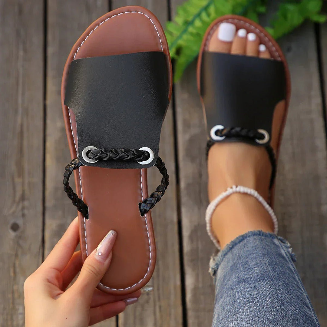 Women's Braided Strap Cushioned Flat Sandals - Onyx Shade