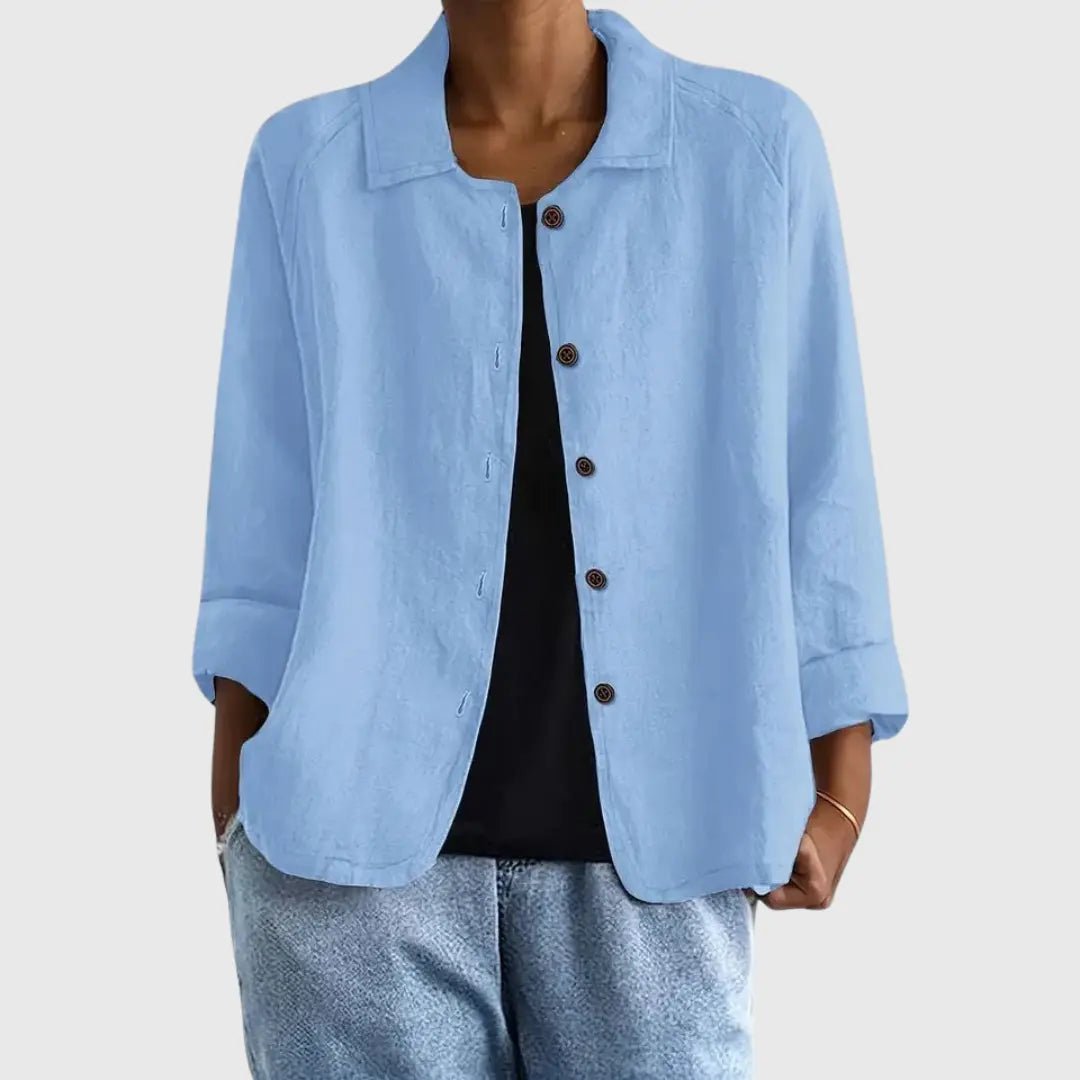 Women's Button-Front Long-Sleeve Cotton Blazer
