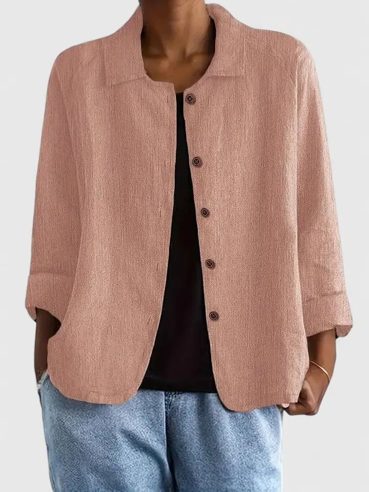 Women's Button-Front Long-Sleeve Cotton Blazer - Pink