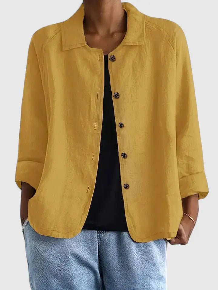 Women's Button-Front Long-Sleeve Cotton Blazer - Yellow
