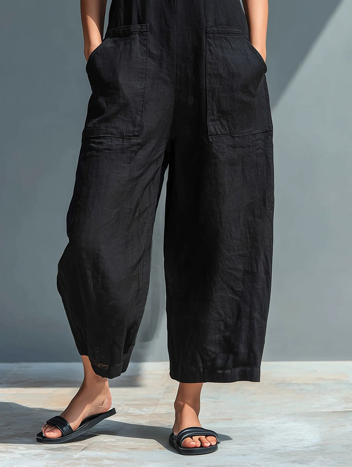 Women's Button-Up Sleeveless Linen Blend Jumpsuit