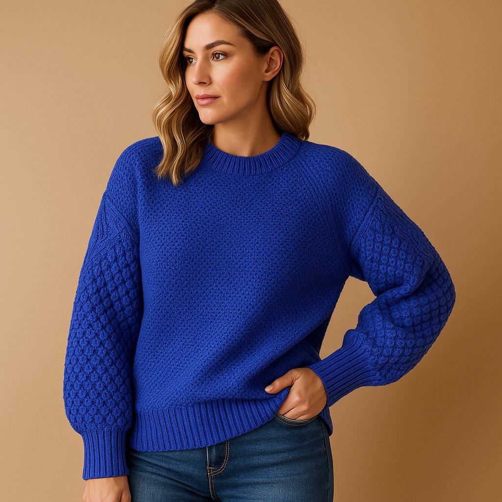 Women's Cable-Knit Long Sleeve Crew Neck Sweater - Blue