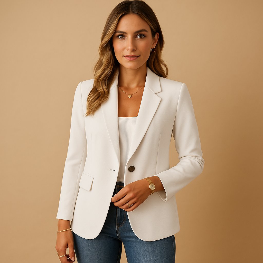 Women's Classic Fitted Single-Button Blazer - White
