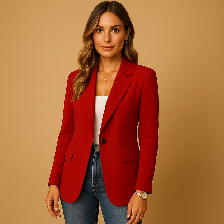 Women's Classic Fitted Single-Button Blazer - Red