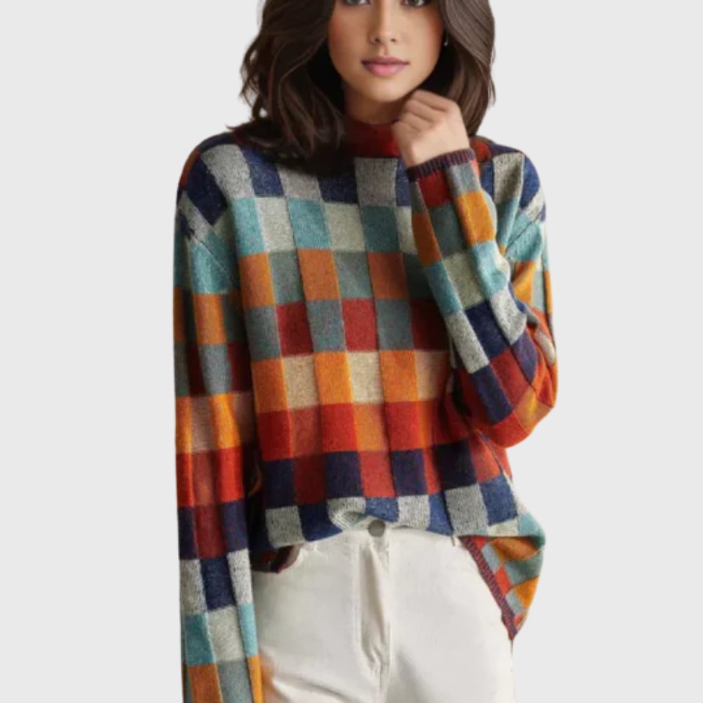 Women's Colorblock Mock-Neck Cashmere Pullover Sweater