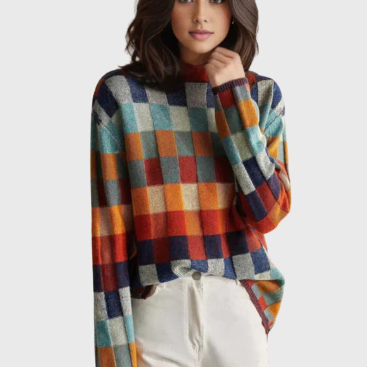 Women's Colorblock Mock-Neck Cashmere Pullover Sweater