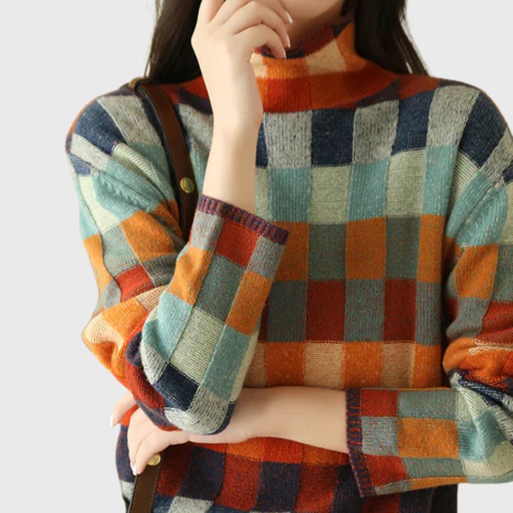 Women's Colorblock Mock-Neck Cashmere Pullover Sweater