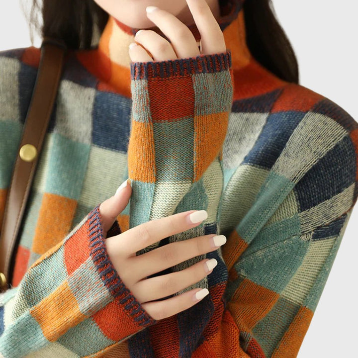 Women's Colorblock Mock-Neck Cashmere Pullover Sweater