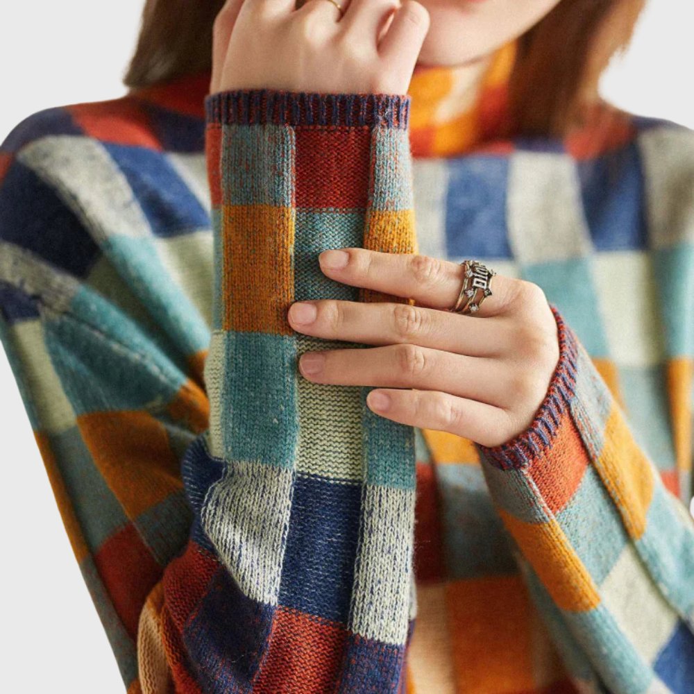 Women's Colorblock Mock-Neck Cashmere Pullover Sweater