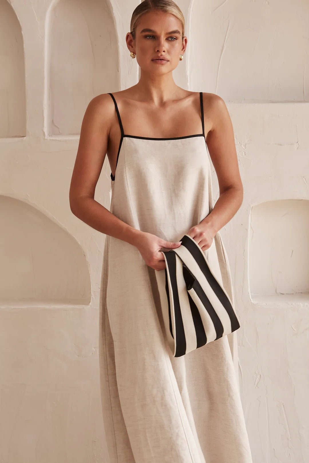 Women's Contrast-Trim Adjustable-Strap Linen Maxi Dress