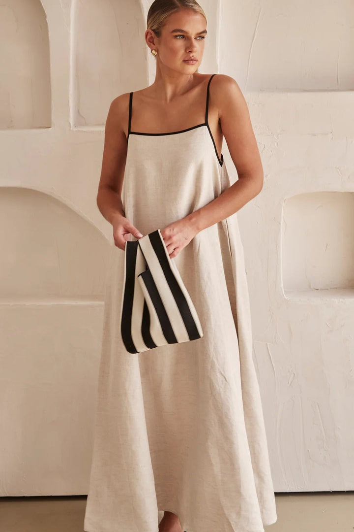 Women's Contrast-Trim Adjustable-Strap Linen Maxi Dress