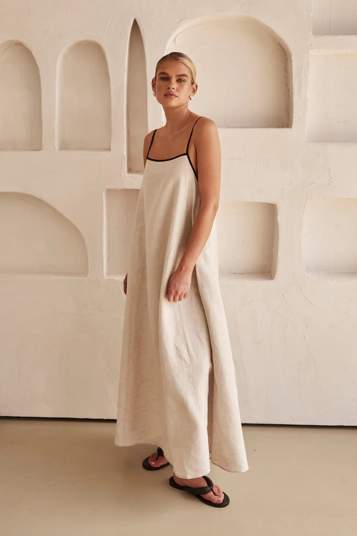 Women's Contrast-Trim Adjustable-Strap Linen Maxi Dress