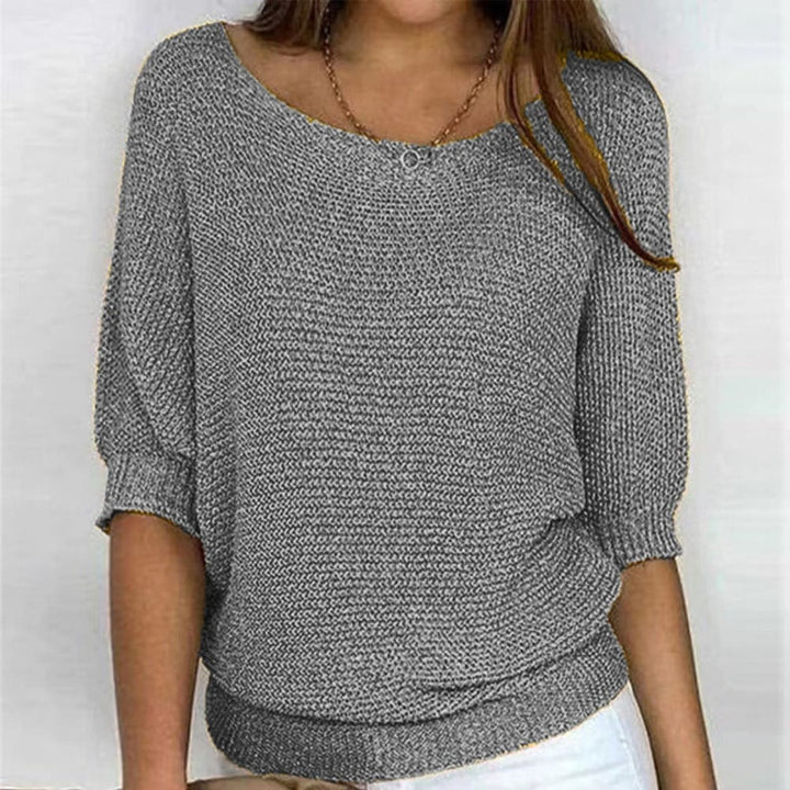 Women's Cotton-Blend 3/4 Sleeve Oversized Sweater - Gray