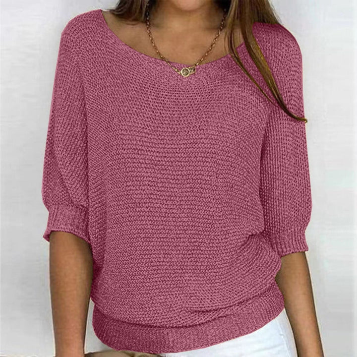 Women's Cotton-Blend 3/4 Sleeve Oversized Sweater - Mauve Pink