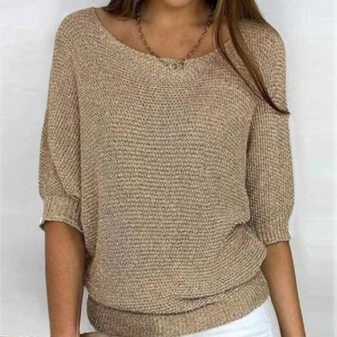 Women's Cotton-Blend 3/4 Sleeve Oversized Sweater - Beige