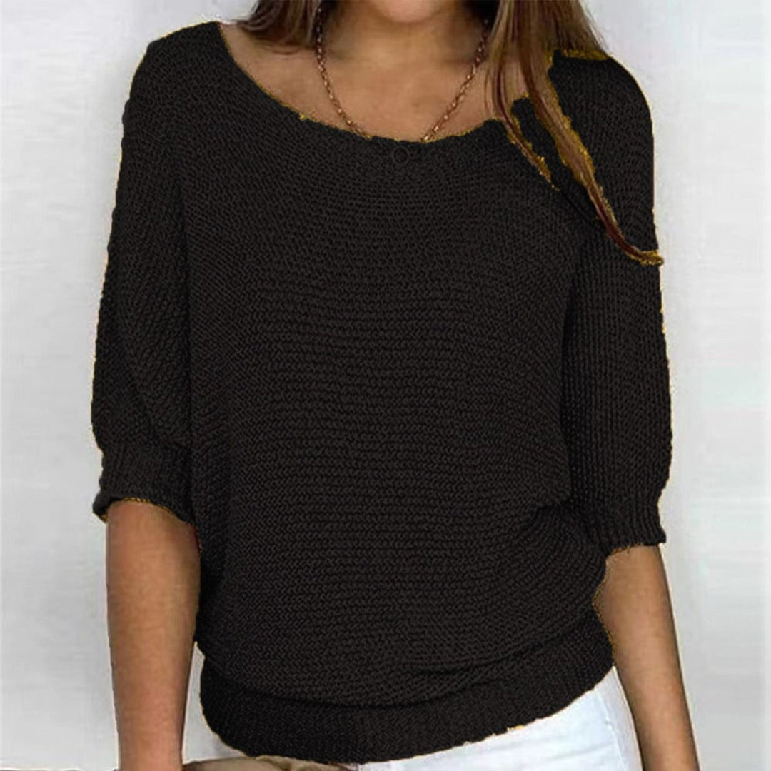 Women's Cotton-Blend 3/4 Sleeve Oversized Sweater - Black