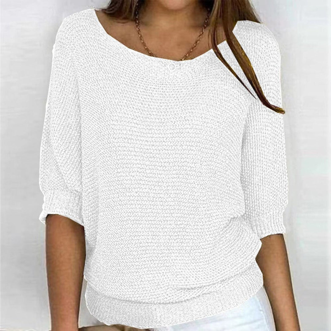 Women's Cotton-Blend 3/4 Sleeve Oversized Sweater - White