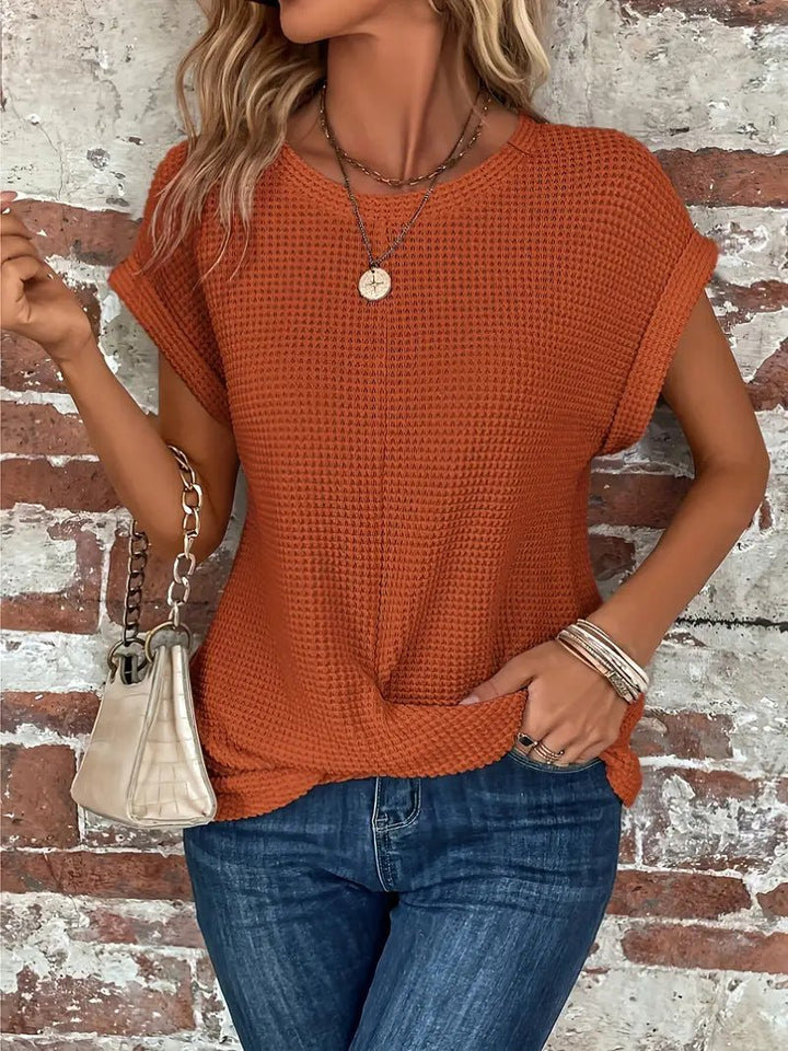 Women's Cotton-Blend Waffle Knit Short Sleeve Top