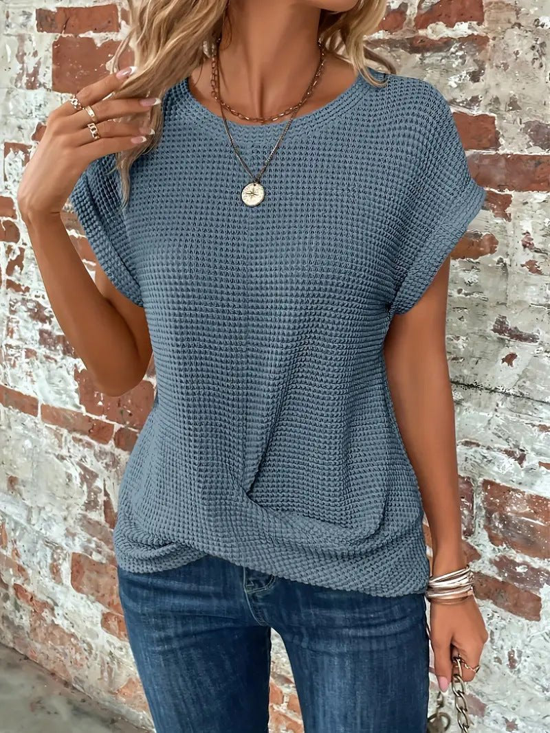 Women's Cotton-Blend Waffle Knit Short Sleeve Top - Steel Blue