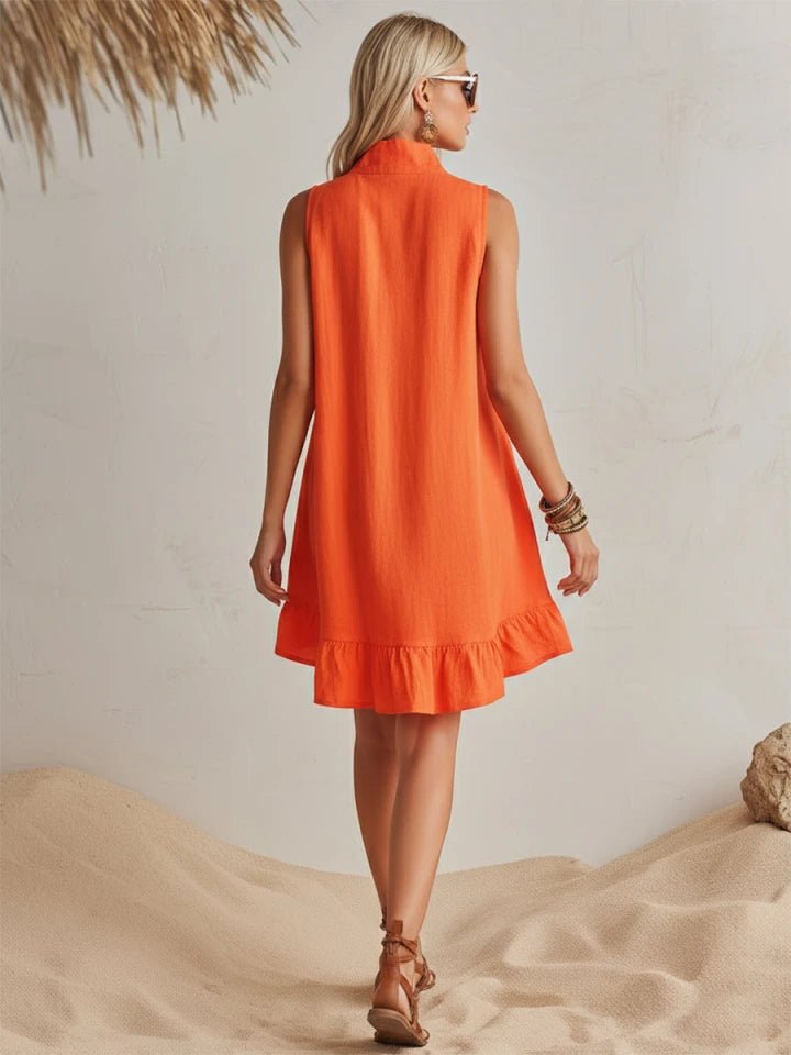 Women's Cotton-Linen Half-Zip Ruffle Mini Dress