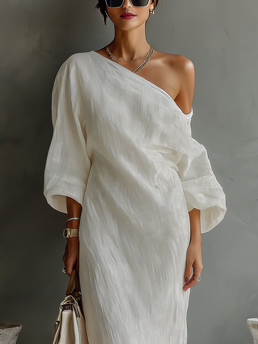 Women's Cotton-Linen One-Shoulder Maxi Dress