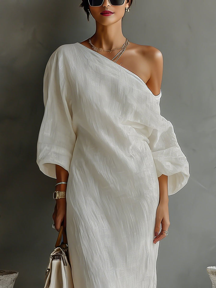 Women's Cotton-Linen One-Shoulder Maxi Dress