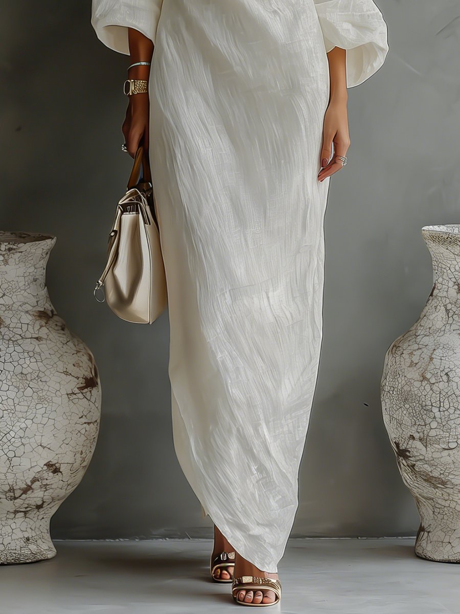 Women's Cotton-Linen One-Shoulder Maxi Dress