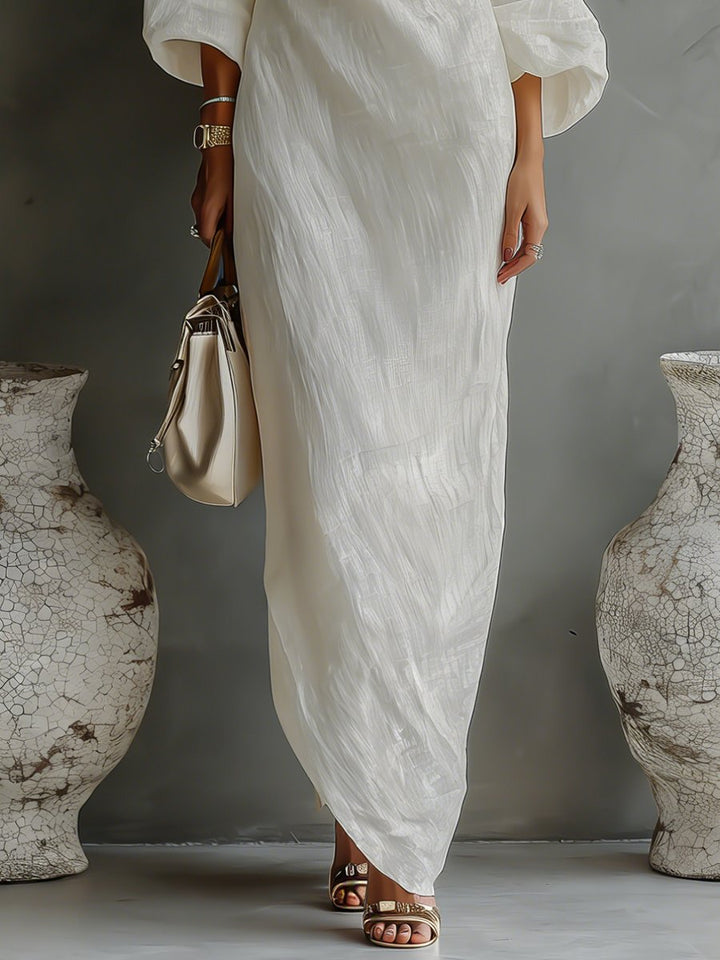 Women's Cotton-Linen One-Shoulder Maxi Dress