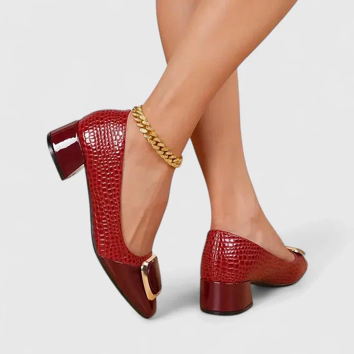 Women's Croc-Embossed Chain-Detail Block-Heel Loafers - Bordeaux